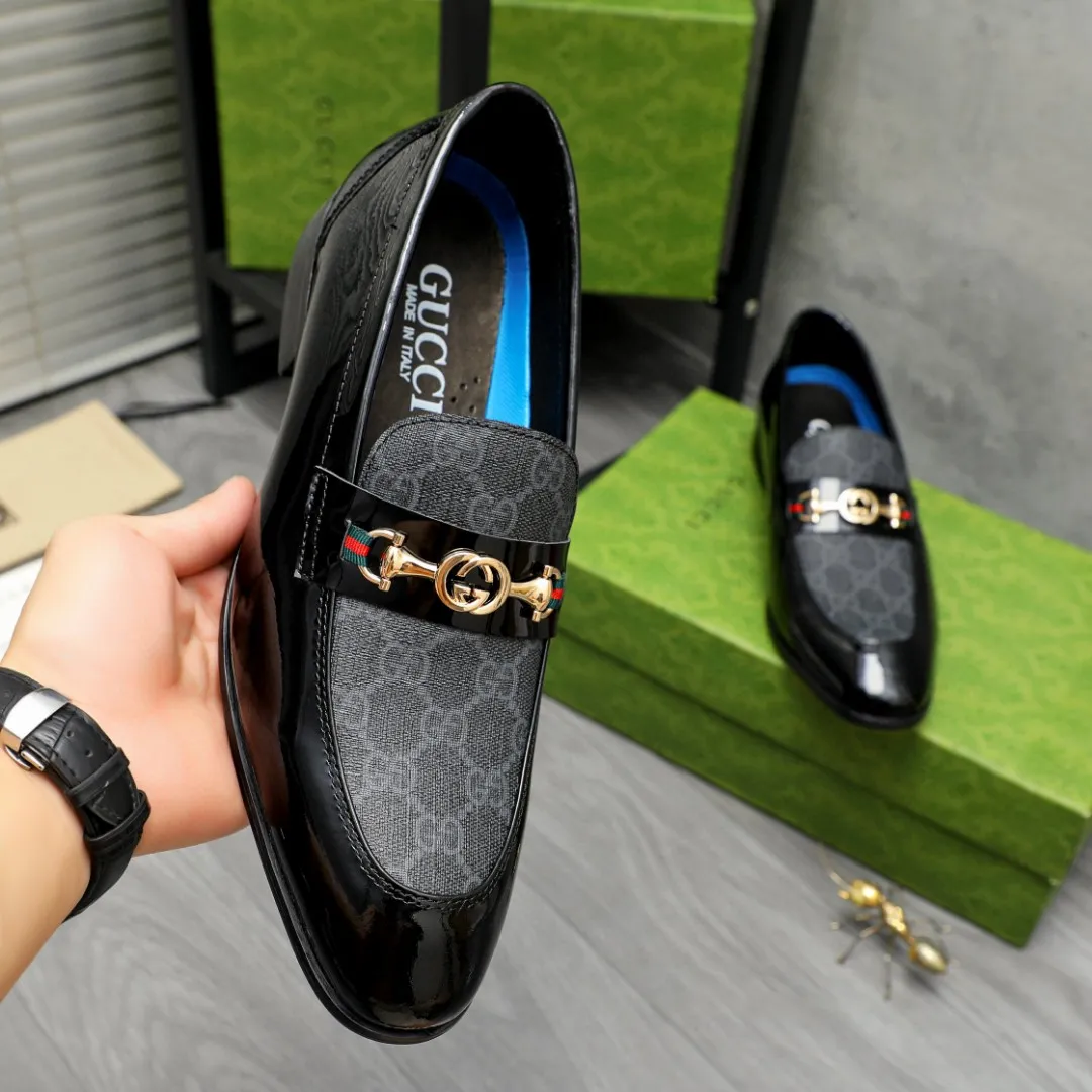 Men's shoes 💰480 Product trademark: GUCCI "Gucci" business slip-on leather shoes Regular size: 38-44 45 custom-made Product materials: Selected patent cowhide splicing printed upper, cowhide lining, original outsole